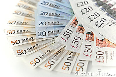 Euros and sterling banknotes Editorial Stock Photo